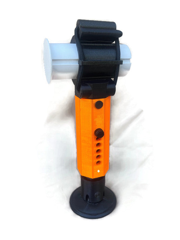 An ultra orange Staymo trolling motor stabilizer on a white background