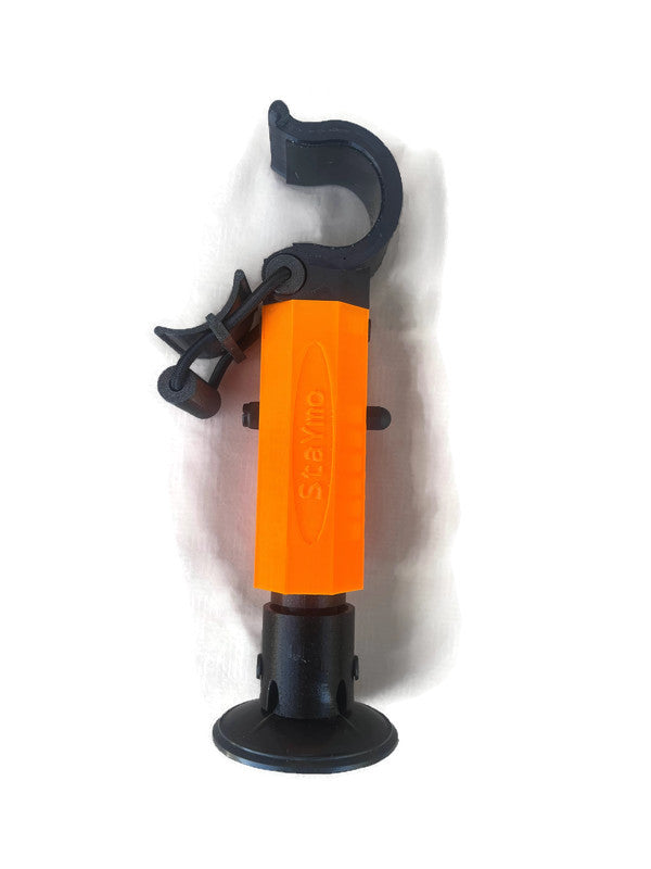 An Ultra Orange Staymo trolling motor stabilizer on a white background
